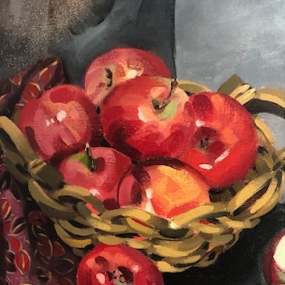 Basket of Apples Still Life Fruit Art Acrylic Painting 16x20 with wood frame. - Picture 5 of 6